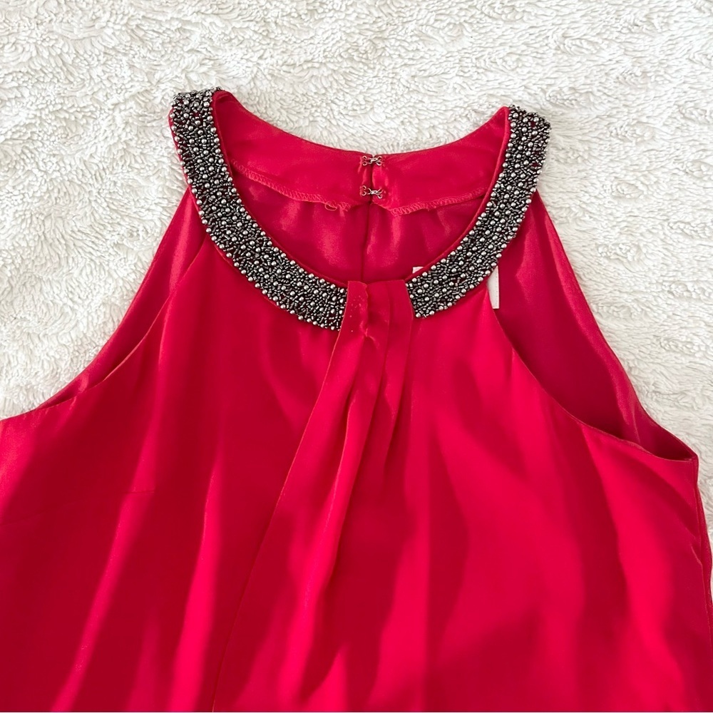 Joseph Ribkoff Red Flowy Dress with High Neckline Jewelry Collar Size Medium - Picture 2 of 5